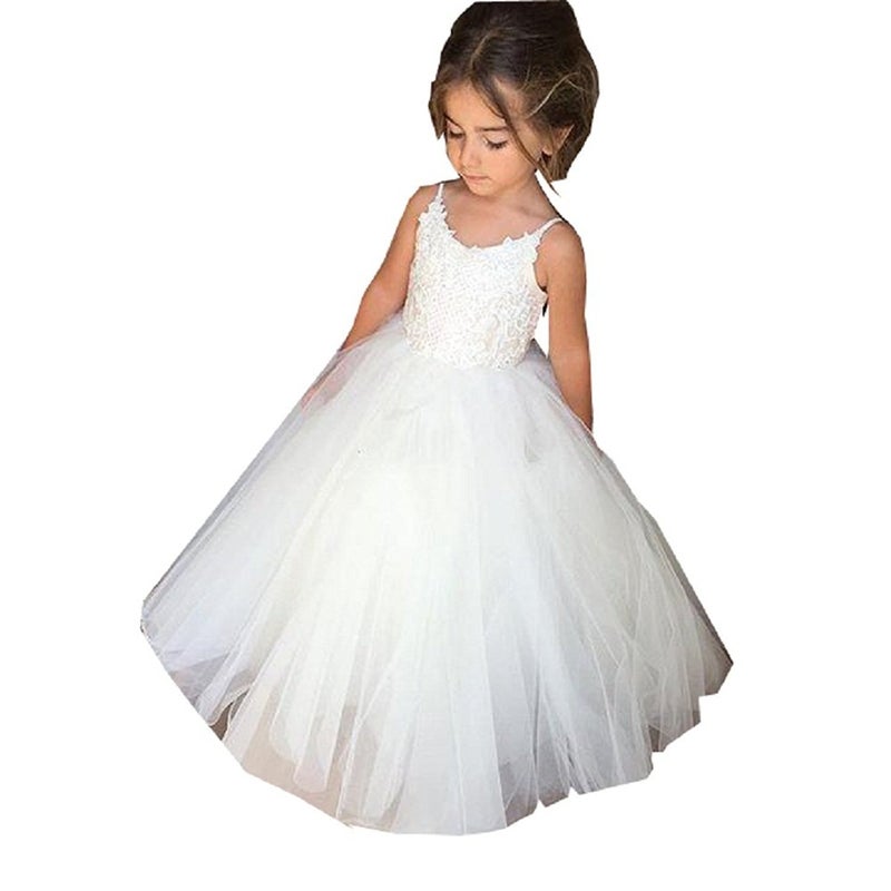 PLwedding Flower Girls Lace Tulle Ball Gowns First Communion Dresses Size 12 White - Image 1